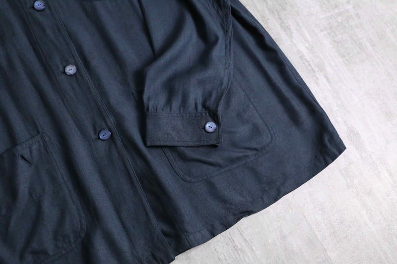 dark blue 4p design silk shirt jacket