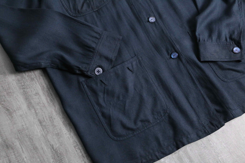 dark blue 4p design silk shirt jacket