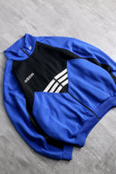 90s "adidas" blue × black geometric panel three stripe track jacket