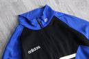 90s "adidas" blue × black geometric panel three stripe track jacket