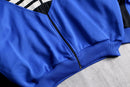 90s "adidas" blue × black geometric panel three stripe track jacket