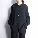 black crinkled texture fabric stand collar shirt