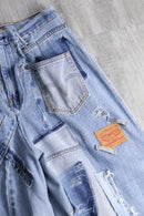 'Remake' patchwork design wide denim  pants