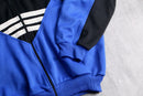 90s "adidas" blue × black geometric panel three stripe track jacket