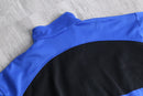 90s "adidas" blue × black geometric panel three stripe track jacket
