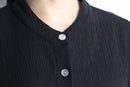 black crinkled texture fabric stand collar shirt