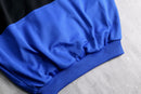 90s "adidas" blue × black geometric panel three stripe track jacket