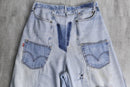 'Remake' patchwork design wide denim  pants