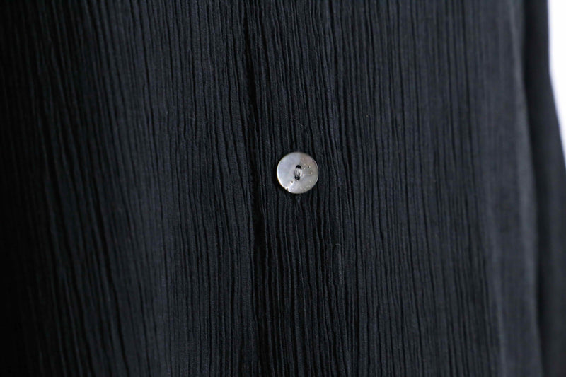 black crinkled texture fabric stand collar shirt
