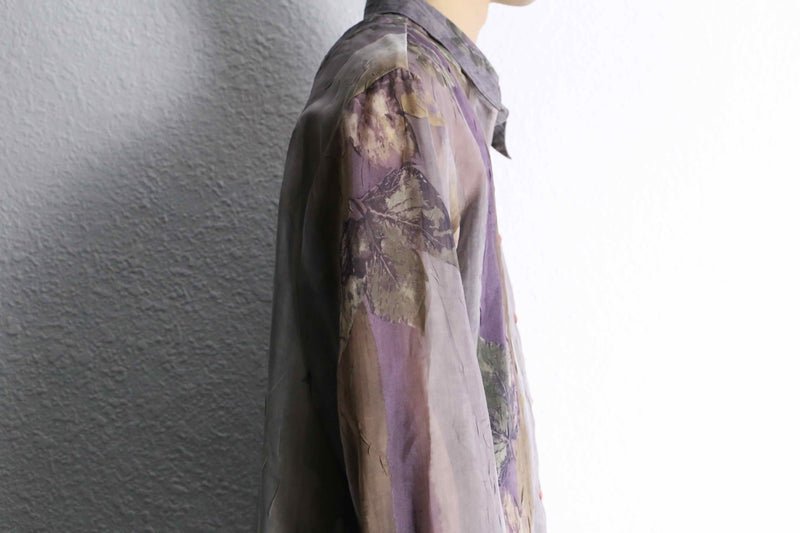 purple botanical pattern sheer shirt