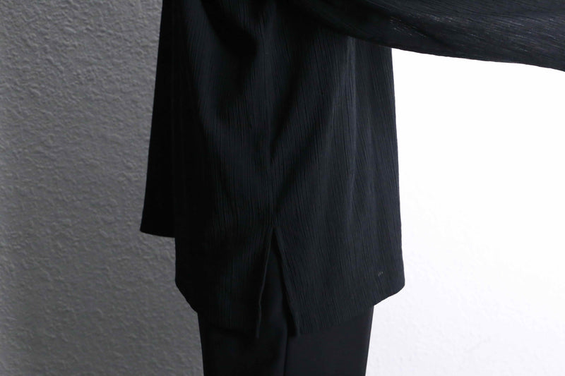 black crinkled texture fabric stand collar shirt