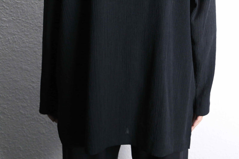 black crinkled texture fabric stand collar shirt