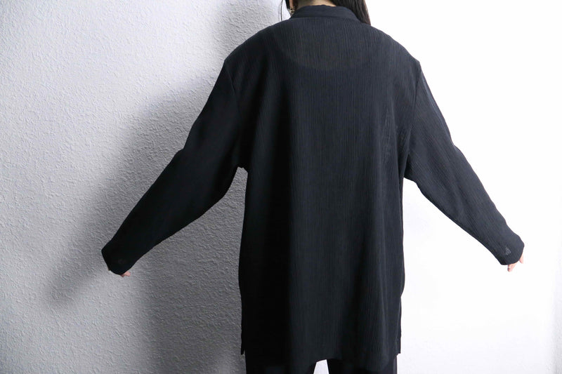 black crinkled texture fabric stand collar shirt