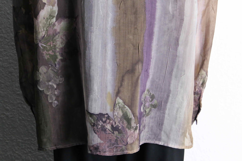 purple botanical pattern sheer shirt