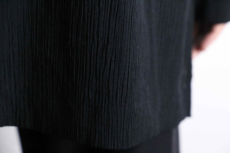 black crinkled texture fabric stand collar shirt