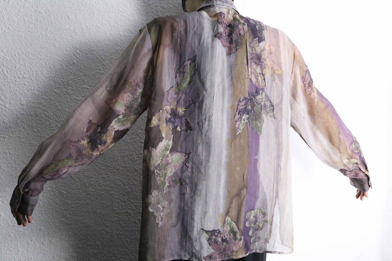purple botanical pattern sheer shirt