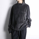 charcoal black velvet bottle-neck zip jacket