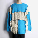 ''Re:make'' blue×ivory patchwork knit sweat