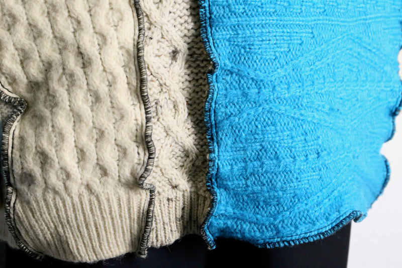 ''Re:make'' blue×ivory patchwork knit sweat