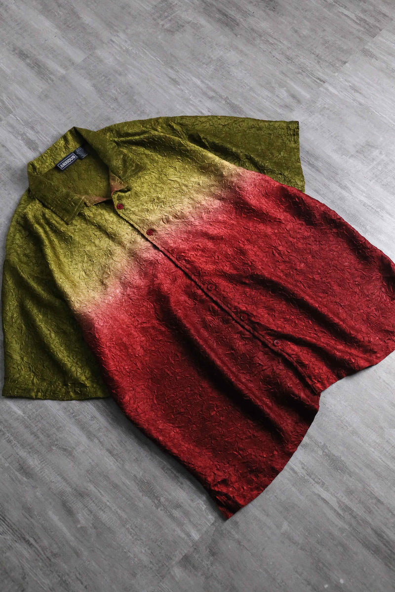 two tone wrinkled pattern open collar s/s shirt