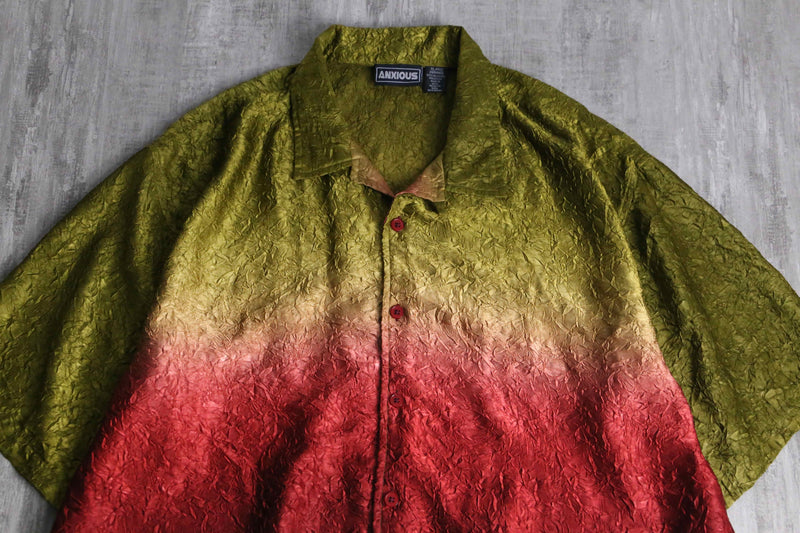 two tone wrinkled pattern open collar s/s shirt