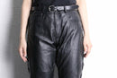 side lace up design black leather wide tapered pants