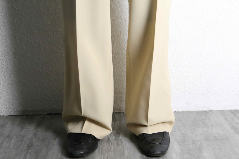 70's cream beige wide poly flare trousers