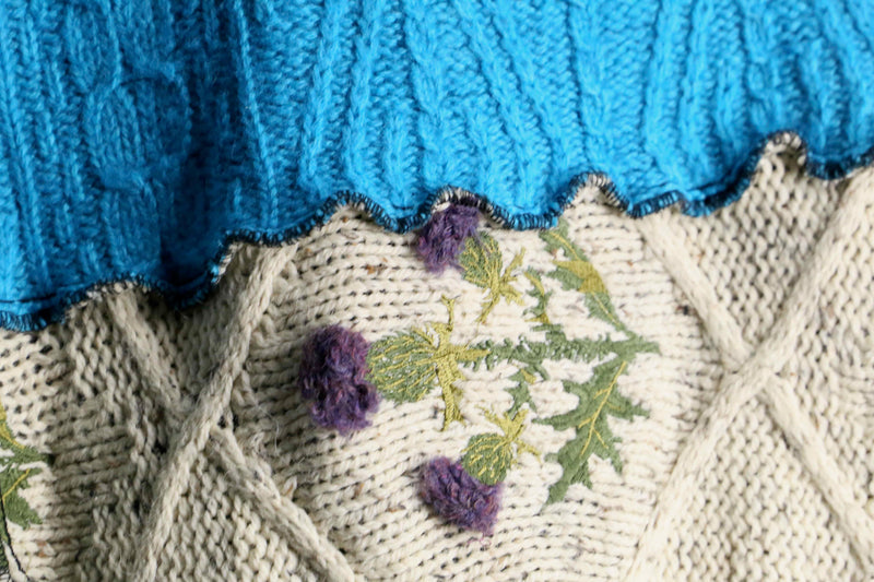 ''Re:make'' blue×ivory patchwork knit sweat