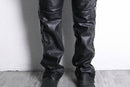 side lace up design black leather wide tapered pants