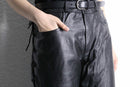 side lace up design black leather wide tapered pants