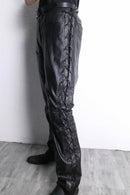 side lace up design black leather wide tapered pants