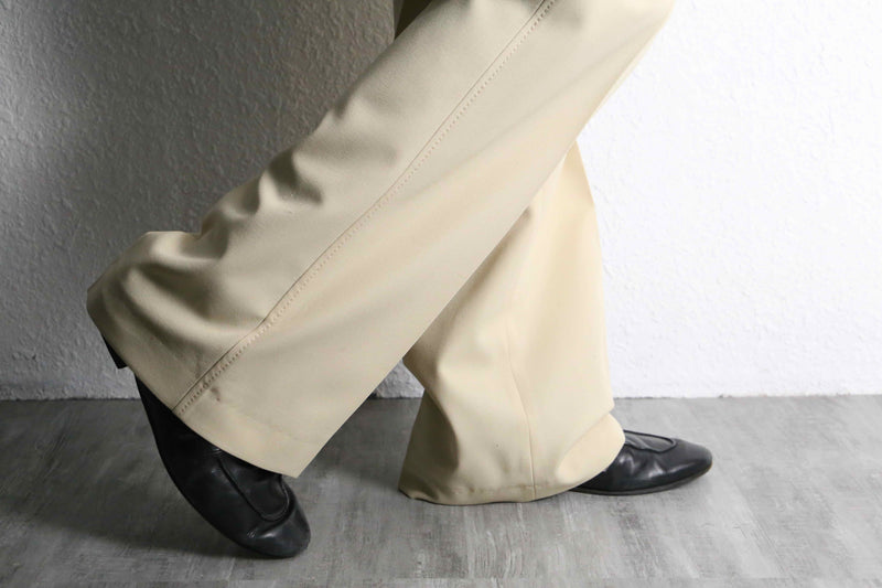 70's cream beige wide poly flare trousers