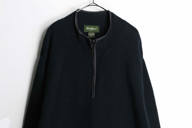 "Eddie Bauer" black over cotton harf zip knit.