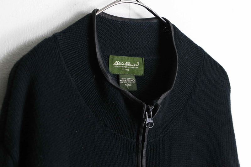 "Eddie Bauer" black over cotton harf zip knit.