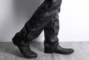 side lace up design black leather wide tapered pants