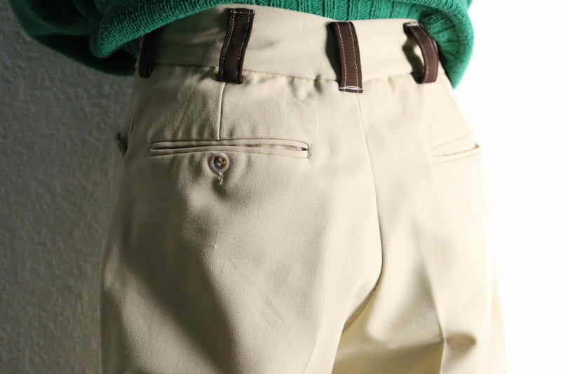 70's cream beige wide poly flare trousers