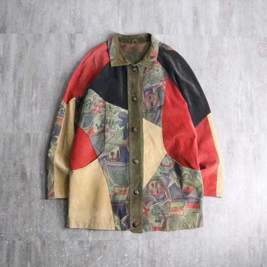 90s multi color leather patchwork jacket