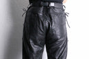 side lace up design black leather wide tapered pants