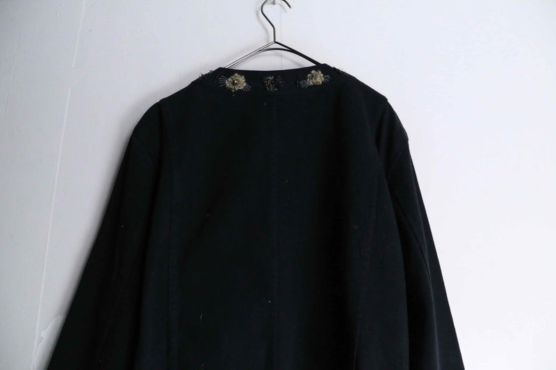 "CHICO'S" black color embroidery × spangle design denim jacket