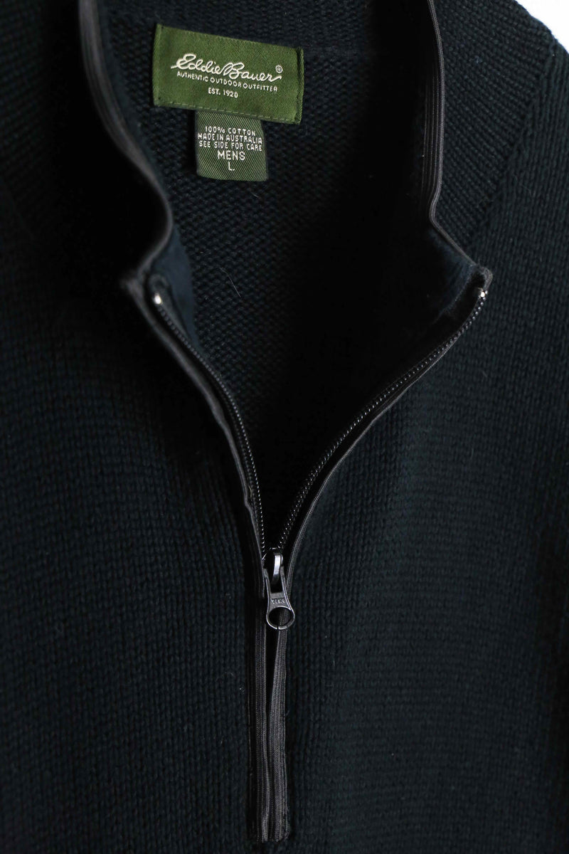 "Eddie Bauer" black over cotton harf zip knit.