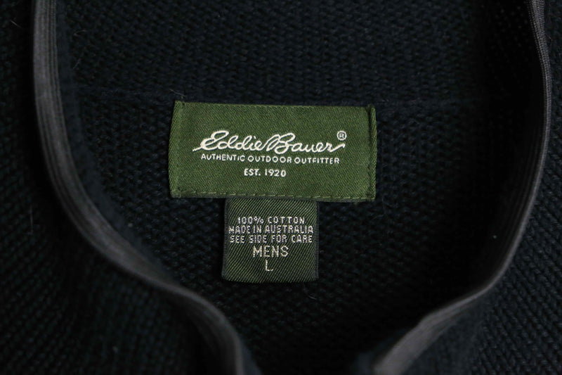 "Eddie Bauer" black over cotton harf zip knit.