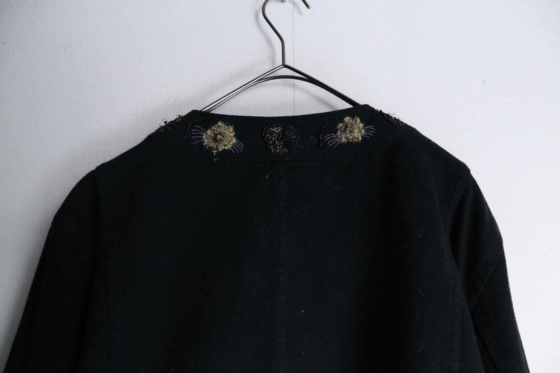 "CHICO'S" black color embroidery × spangle design denim jacket