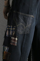 ''Re:make''patchwork design black denim pants