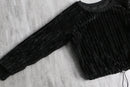 black pile stripe short pullover