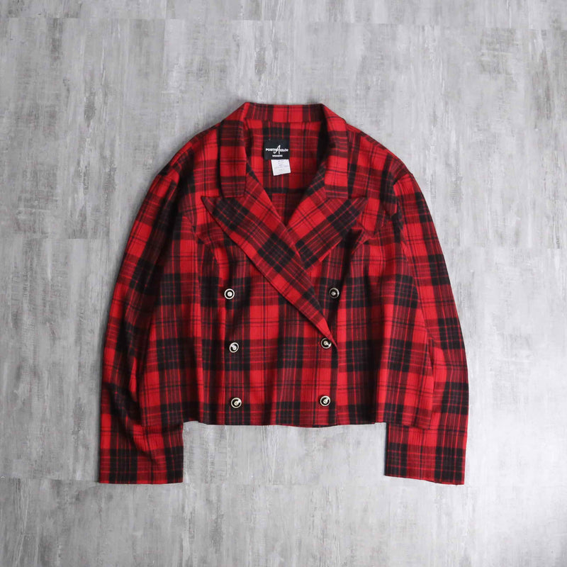red check short length double easy tailored jacket