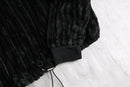 black pile stripe short pullover