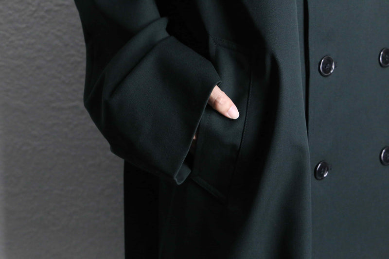 deep green wool gabardine trench coat