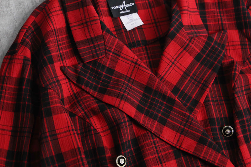 red check short length double easy tailored jacket