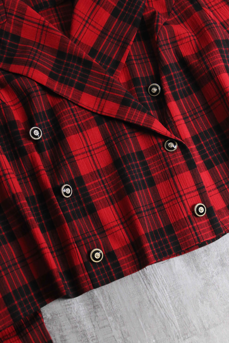 red check short length double easy tailored jacket