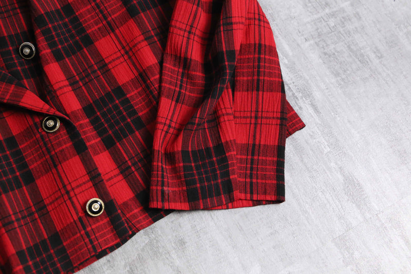 red check short length double easy tailored jacket